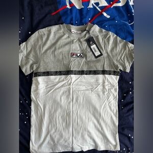 FILA Grey & White Short-Sleeve Logo Tee with Branded Waistband